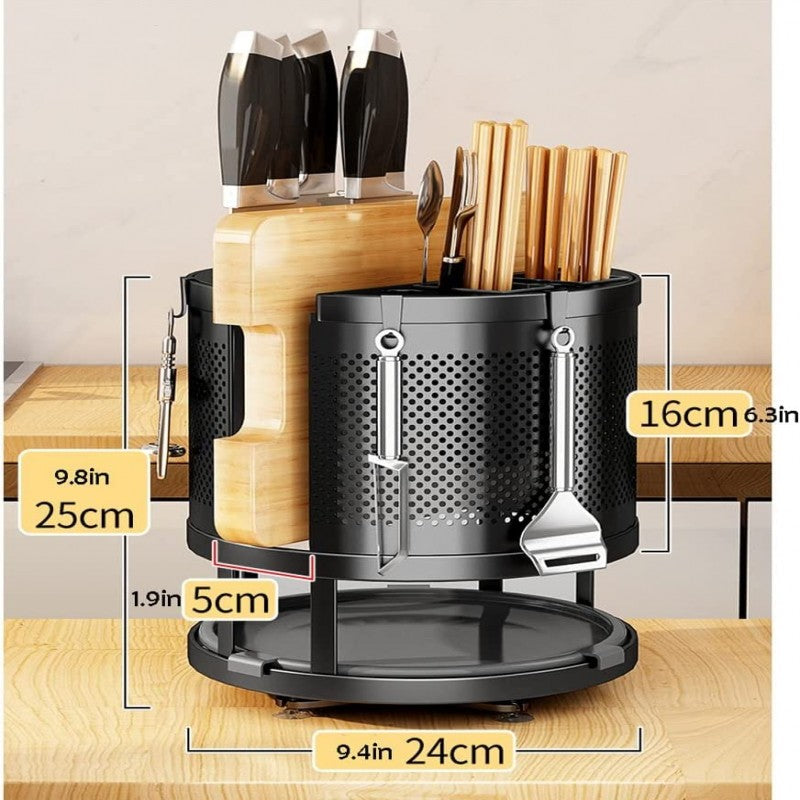 360° Rotating Storage Rack Kitchen Cutlery Organizer