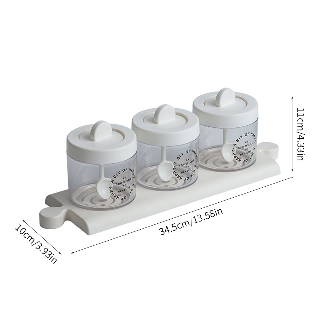 3-Piece Glasss Spices Jars Set With Tray & Spoon