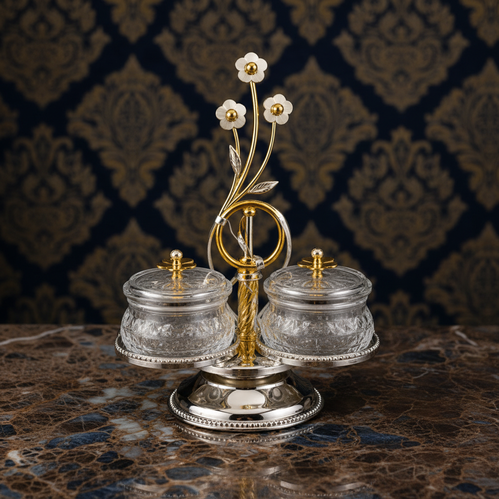 Luxurious Silverluxa Glass Condiments Set With Stand