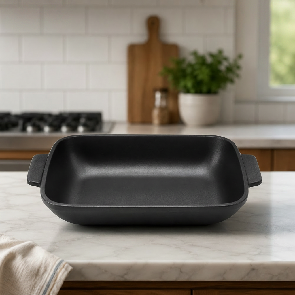 Danny Home Matte Black Round Shaped Backing & Serving Dish With Handle