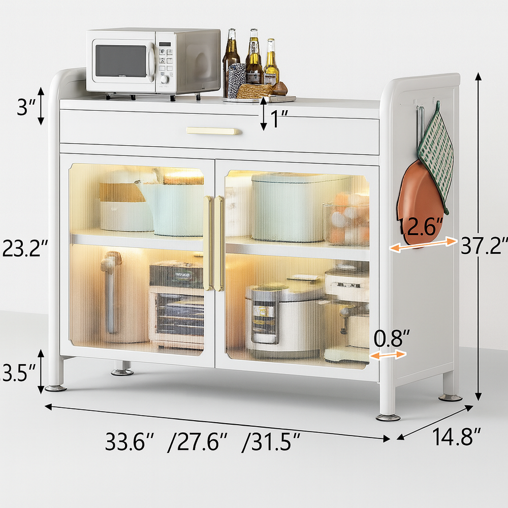 Binca Luxe Counter Cabinet Sleek Off-White Finish With Brushed Gold Handles