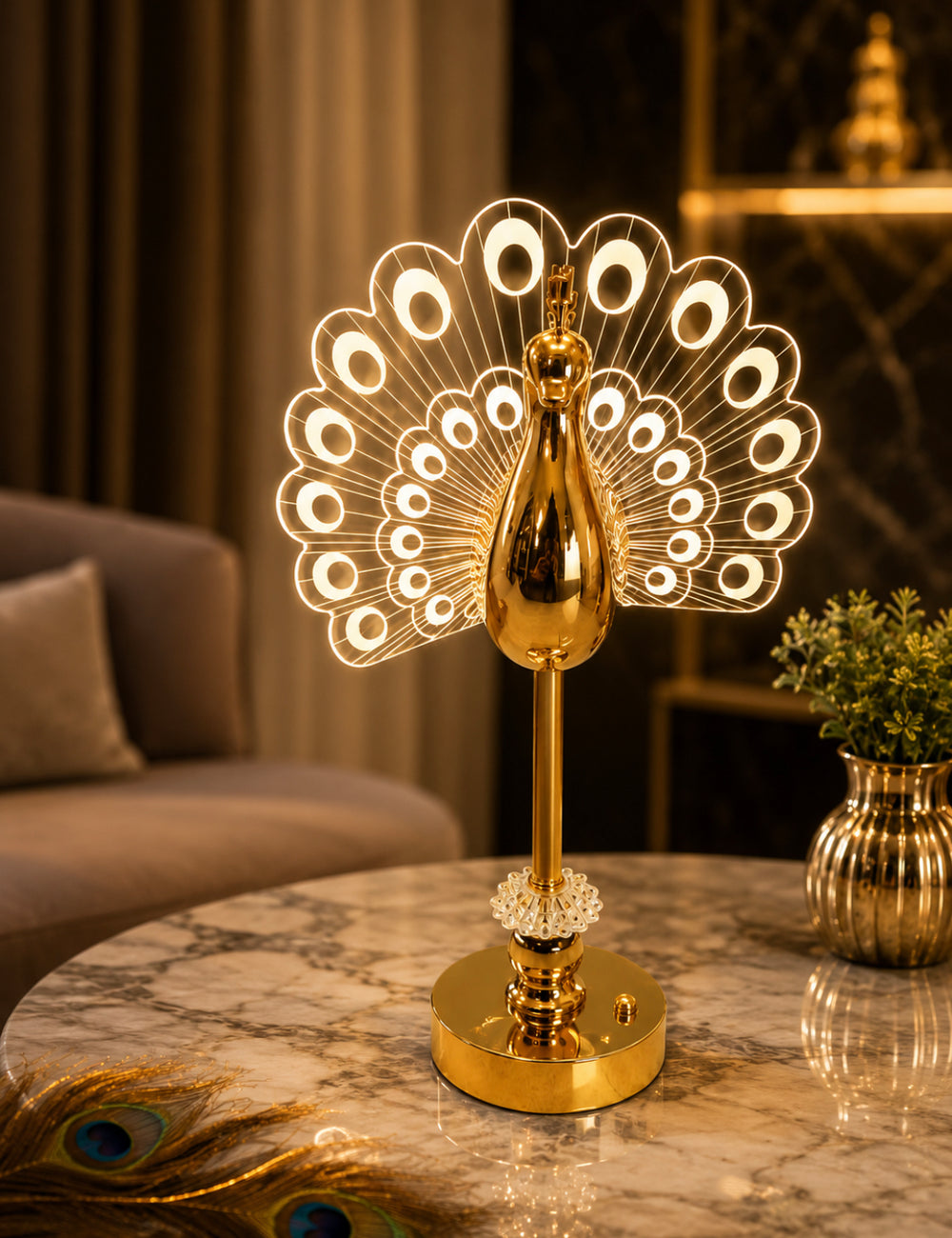 Luxury Crystal Decorative LED Peacock Table Lamp