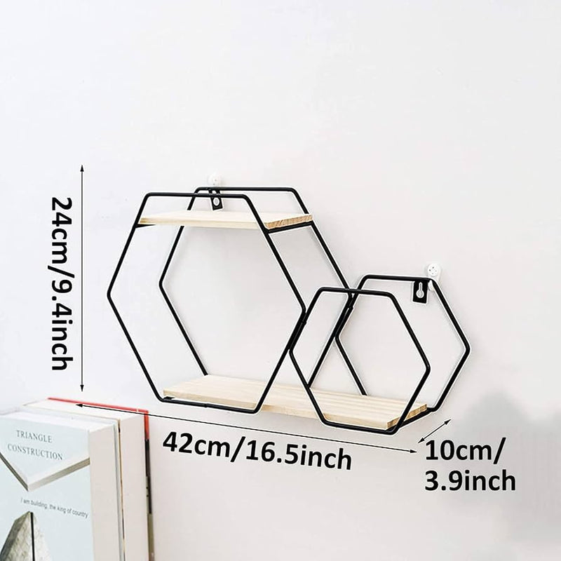 Double Layer Nordic Style Hexagon Wall Mounted Shelf