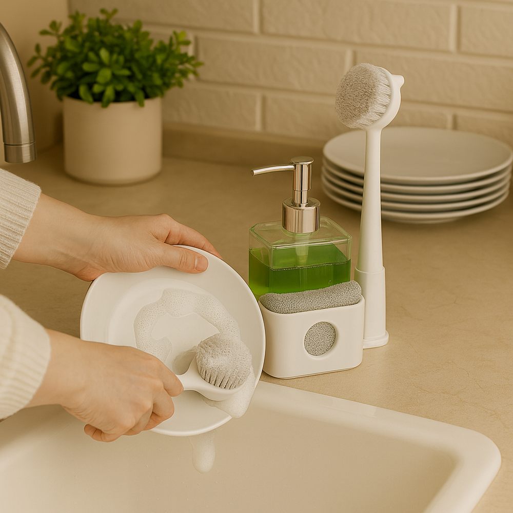 3-in-1 Kitchen Sink Organizer Set With Liquid Soap Dispenser, Sponge Holder, and Brush Holder