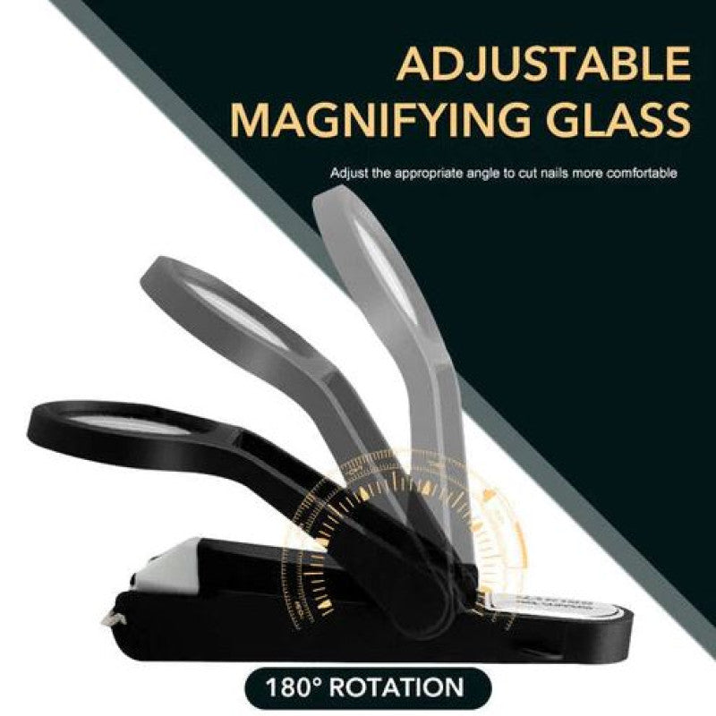 Portable Ergonomic Stainless Steel Nail Clippers With Built-In Folding Magnifying Glass