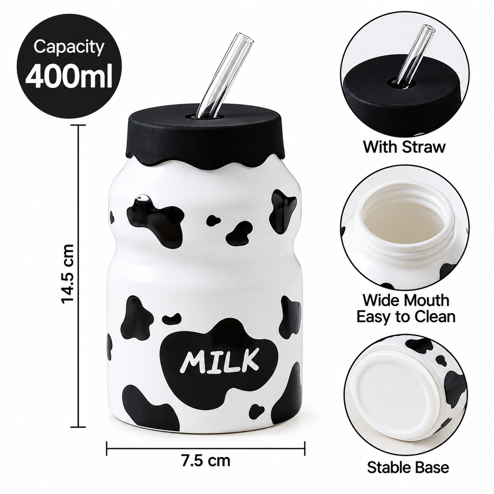 Pattern Design Ceramic Tumbler With Straw (400ml)