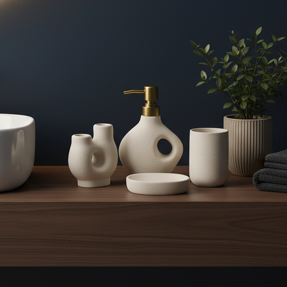 Modern Luxury Stone-Textured 4-Piece Bathroom Accessories Set