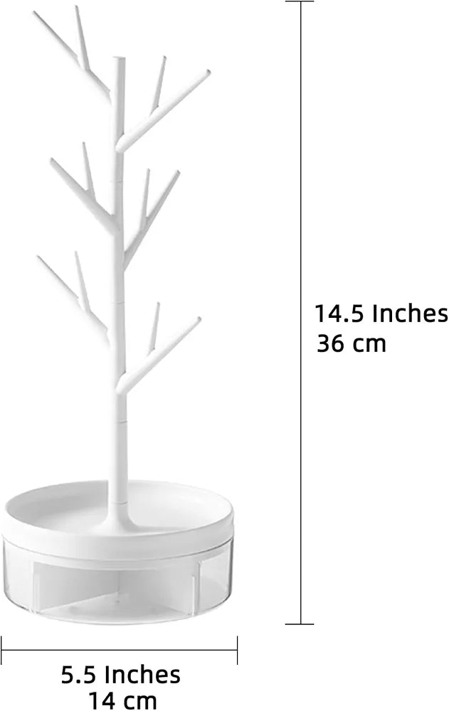 Rotating Branch Tree Jewelry Stand With Storage Tray