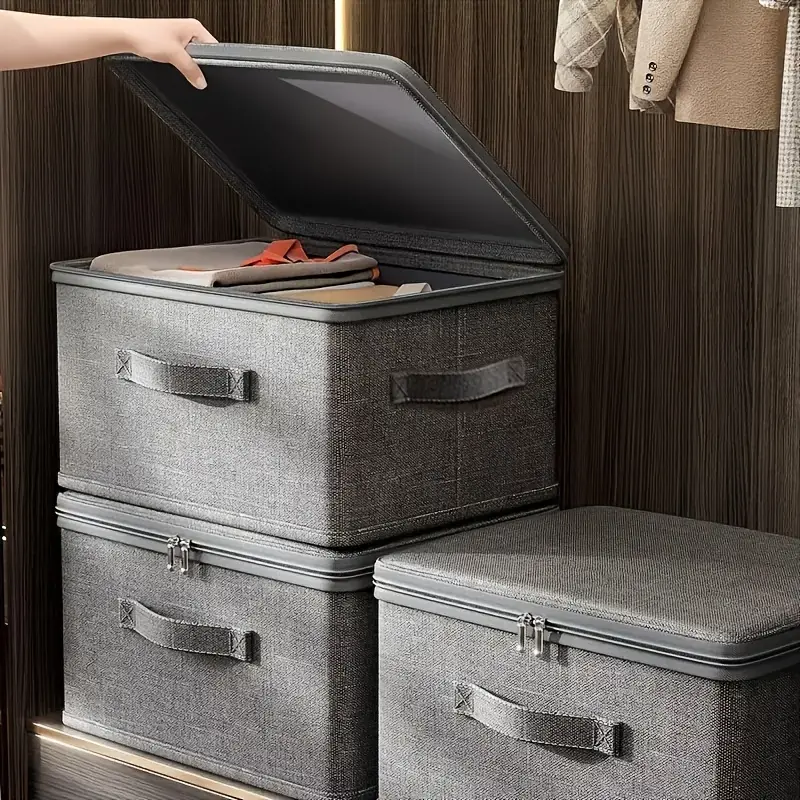 LARGE CAPACITY FOLDABLE CLOTHES STORAGE BOX WITH ZIPPER – WARDROBE QUILT ORGANIZER BAG FOR CLOTHES UNDERWEAR AND BLANKETS