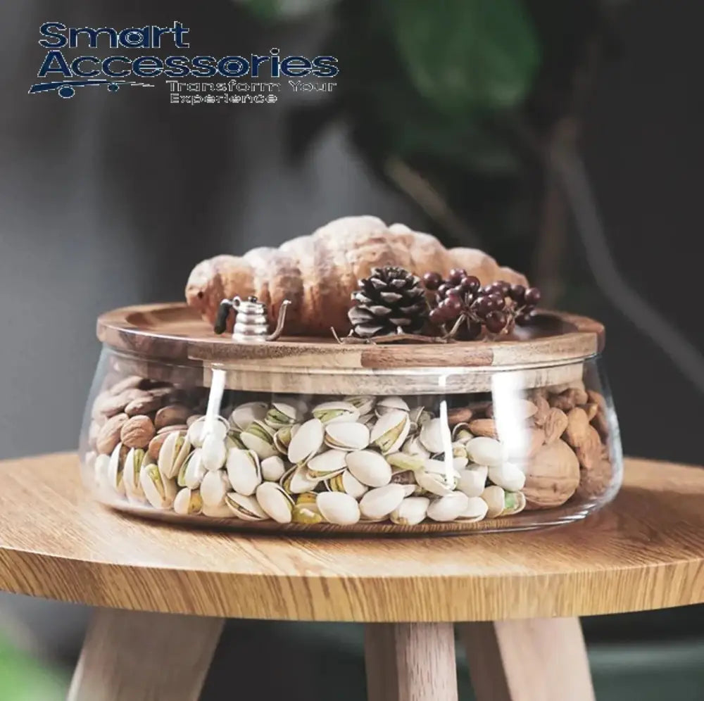 Transparent Glass Storage Canister With Wooden Lid Large