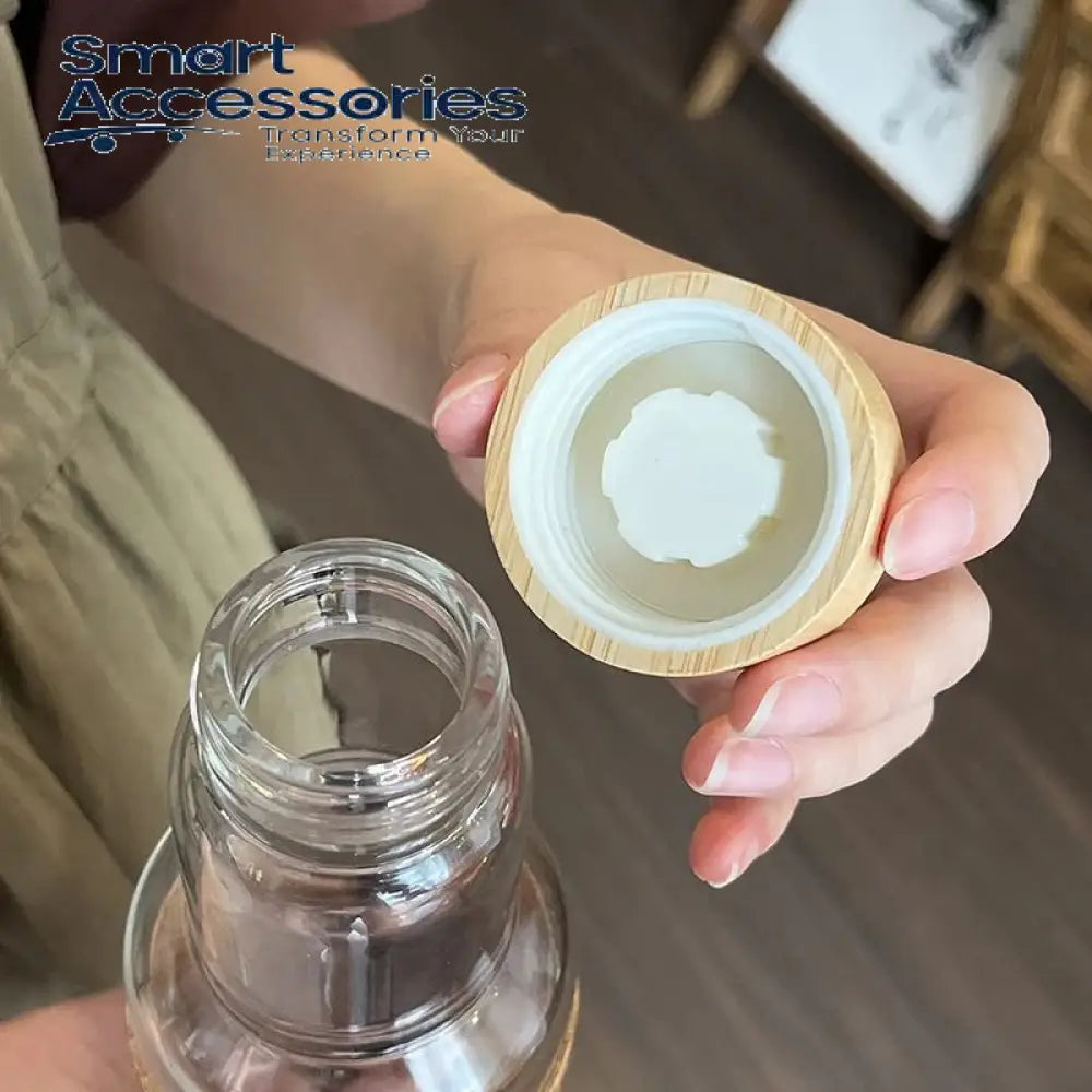 Wooden Design Leather Sticker Glass Water Bottle