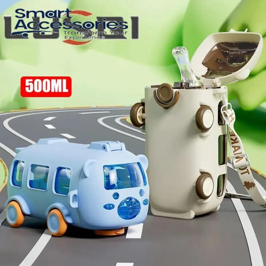0.5L Cute Toy Car Straw Cup Indoor Outdoor Water Bottle