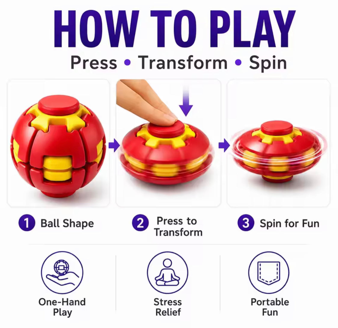 Fidget Magic Ball Spinner Cube Toy with Light – 3D Stress Relief Rotating Gyro Puzzle