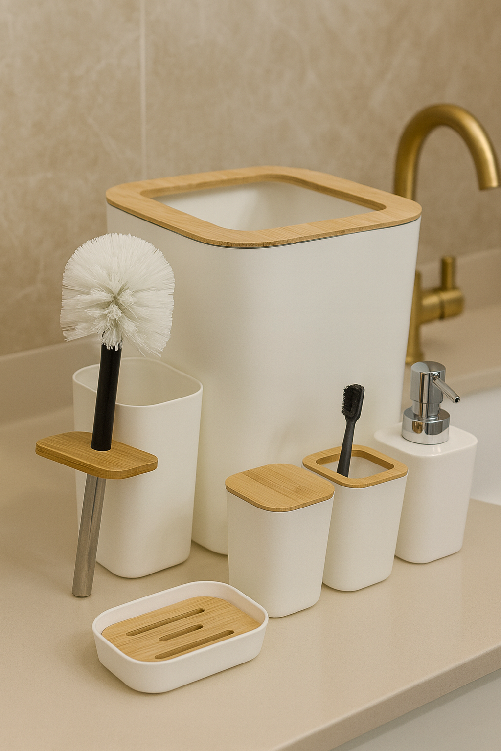 Premium White 6 Pcs Bathroom Set – Modern Accessories