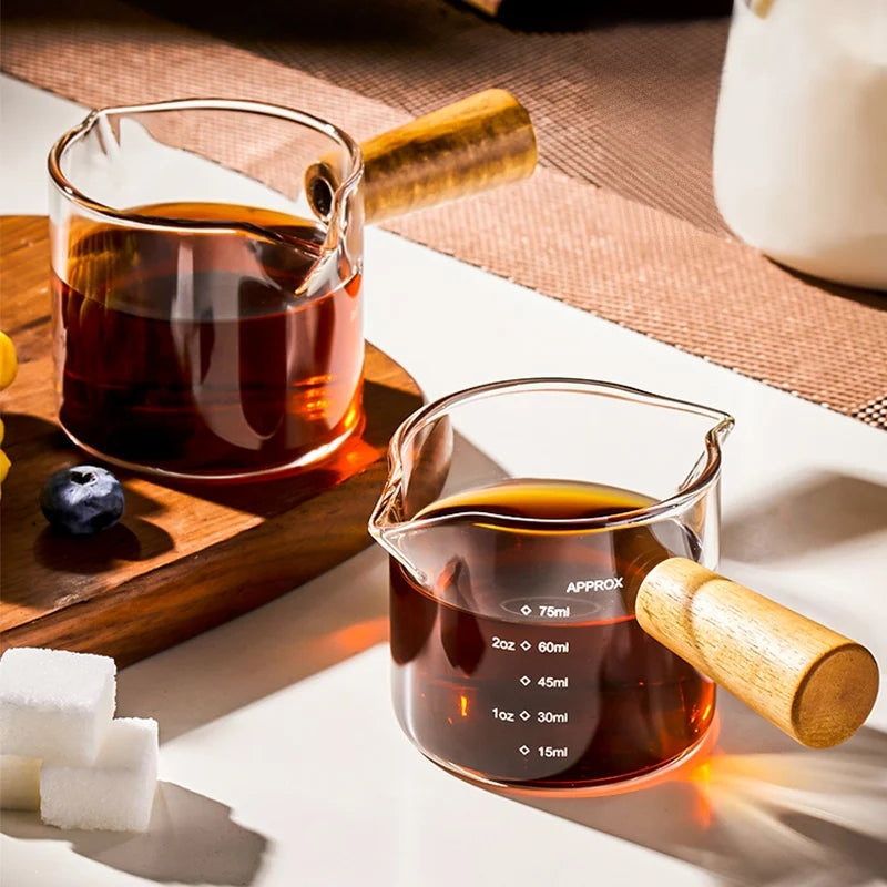 Double Nozzle Espresso Shot Glass With Wooden Handle