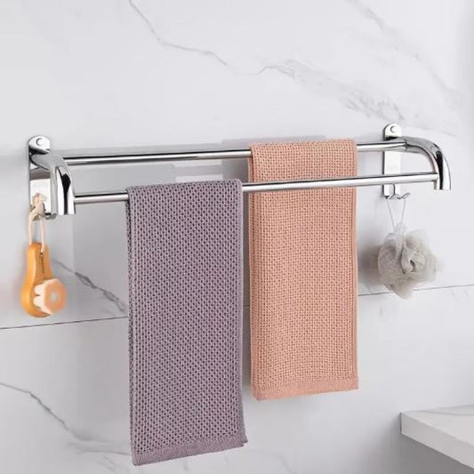 Double Rod Hook High-grade 304 Stainless Steel Towel Bar, Strong And Durable Self-adhesive Bath Towel Rod