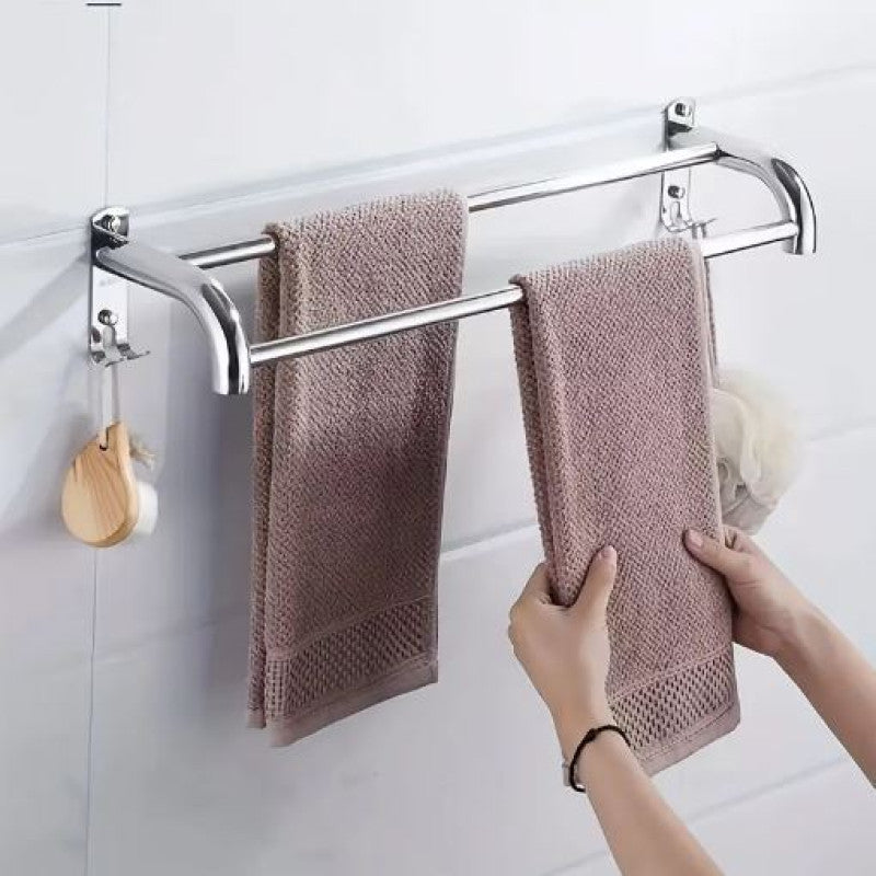 Double Rod Hook High-grade 304 Stainless Steel Towel Bar, Strong And Durable Self-adhesive Bath Towel Rod