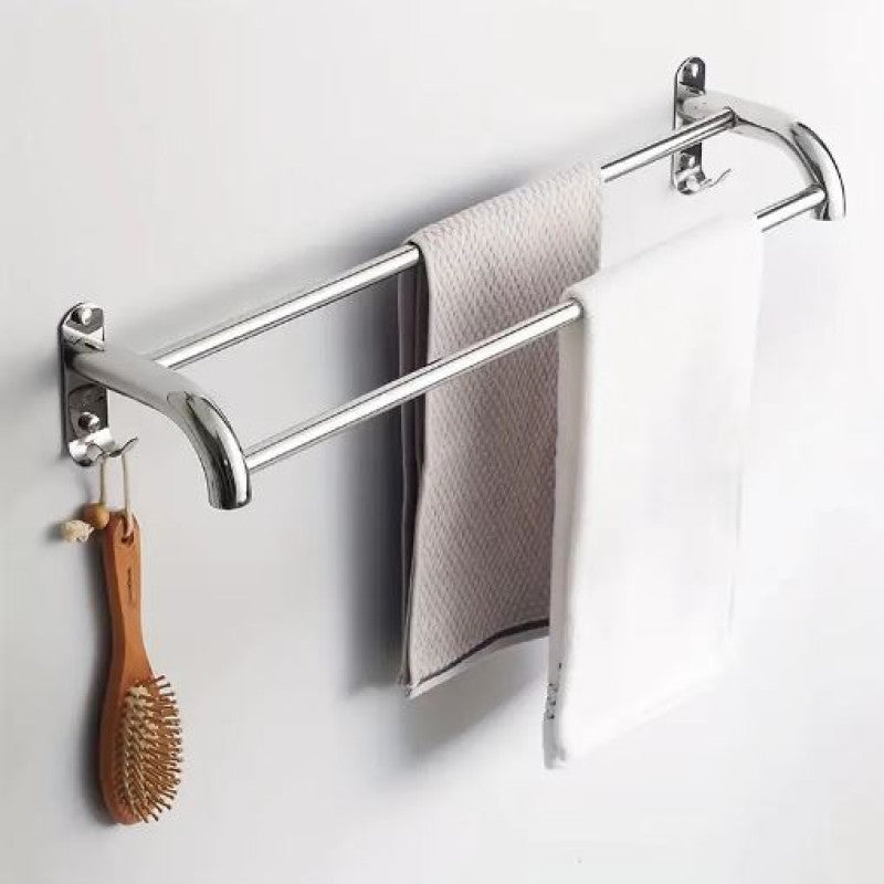 Double Rod Hook High-grade 304 Stainless Steel Towel Bar, Strong And Durable Self-adhesive Bath Towel Rod