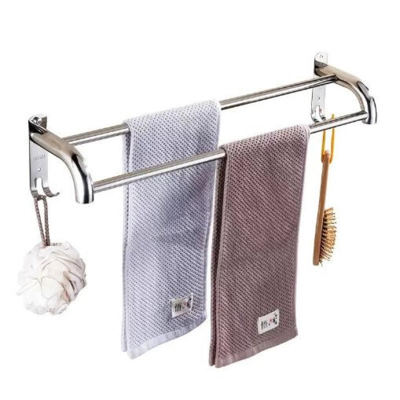 Double Rod Hook High-grade 304 Stainless Steel Towel Bar, Strong And Durable Self-adhesive Bath Towel Rod