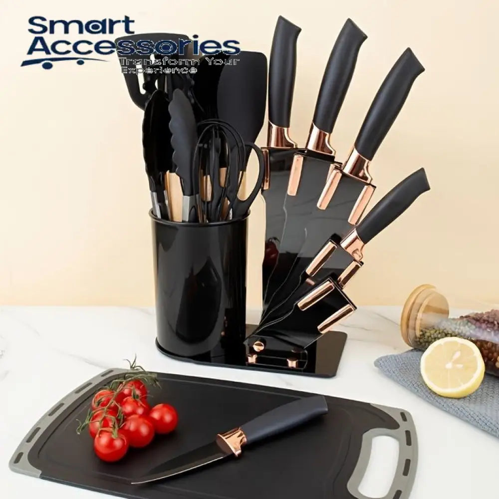 18Pcs Acrylic Stand Utensils (Black Colour Only) Premium Quality (Without Cutting Board)