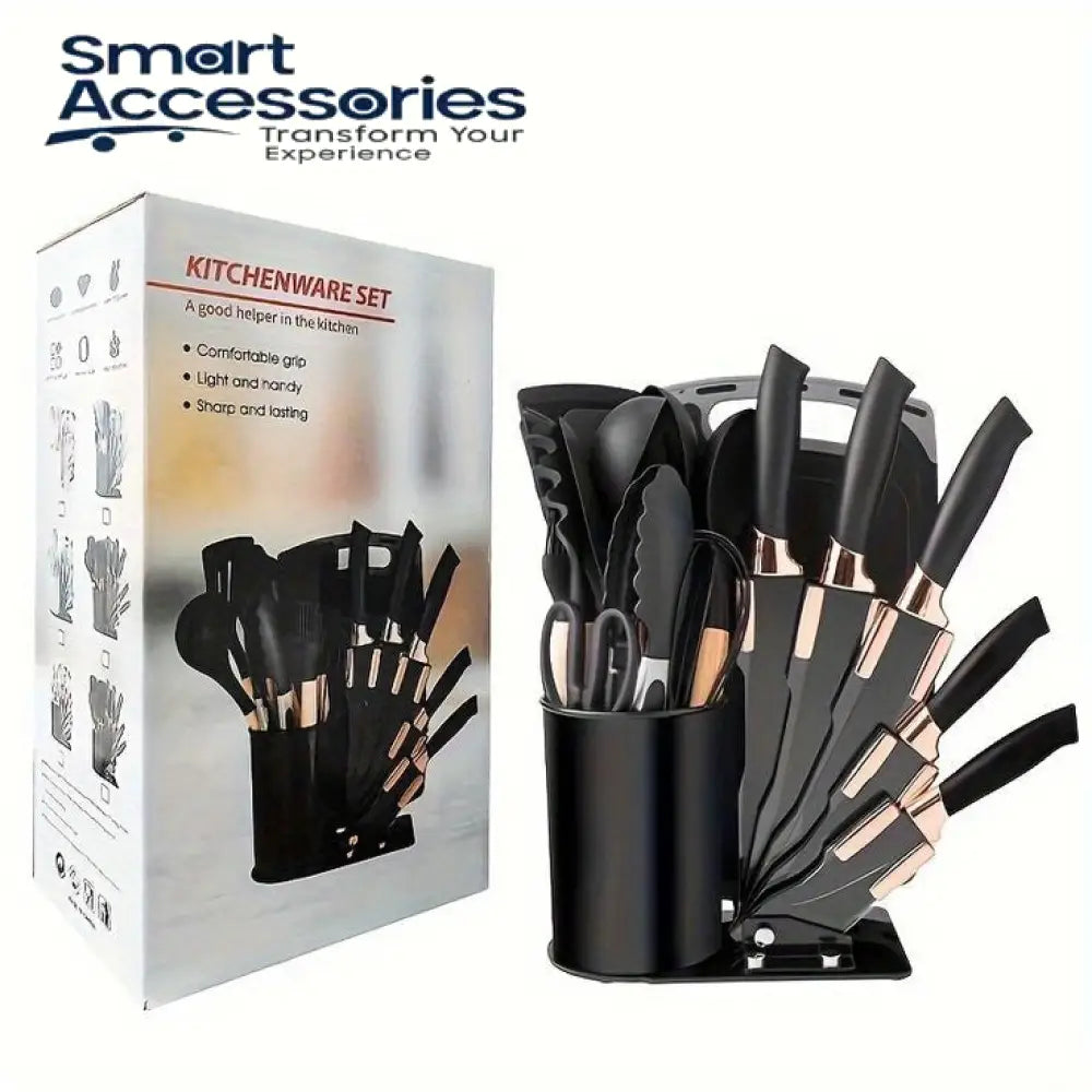 18Pcs Acrylic Stand Utensils (Black Colour Only) Premium Quality (Without Cutting Board)