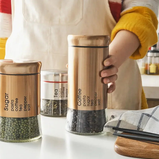"Luxury Airtight Glass Jar Set – 3 Pcs Kitchen Organizer"