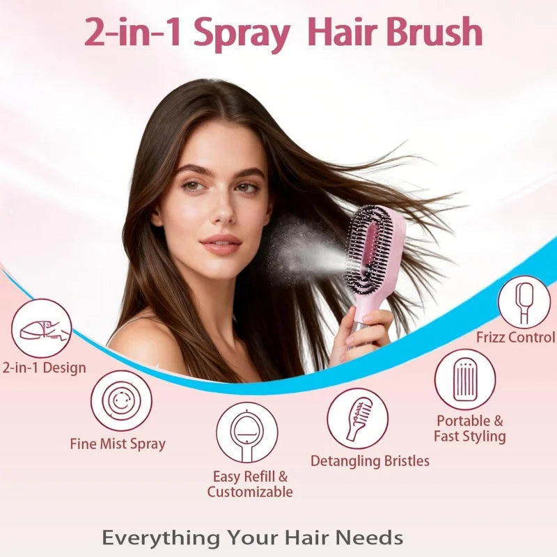 2-in-1 Fine Mist Spray Hair Brush with Refillable 55ml Bottle