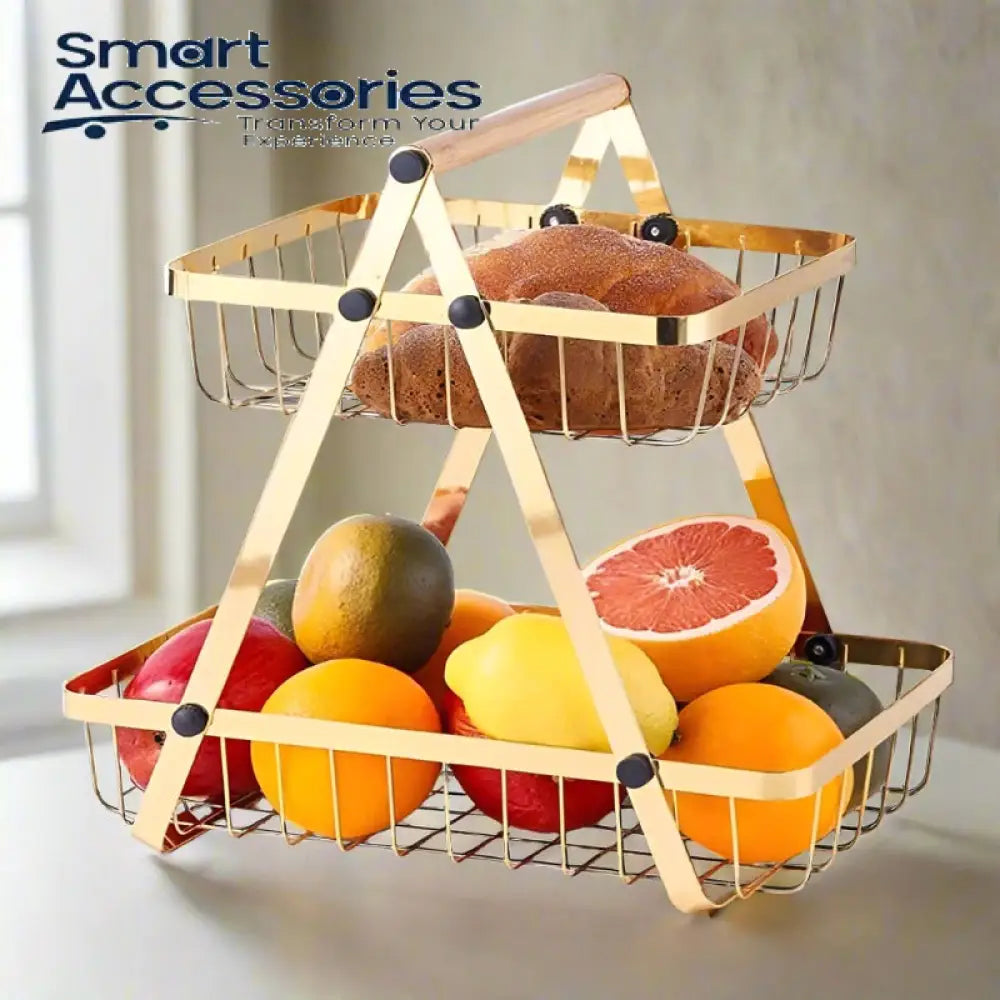 2 Tier Countertop Fruit Basket Gold