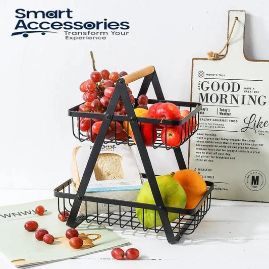 2-Tier Countertop Fruit Basket Storage Vegetable Rack For Kitchen Black