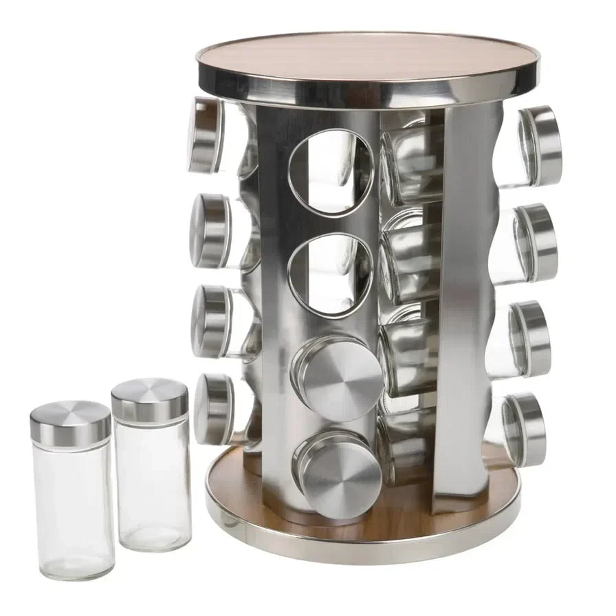 Revolving Glass Spice Jar Set Rack (16 Pc.)