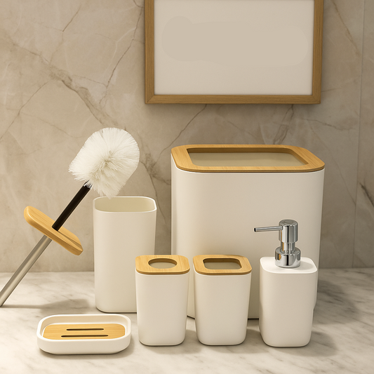Premium White 6 Pcs Bathroom Set – Modern Accessories