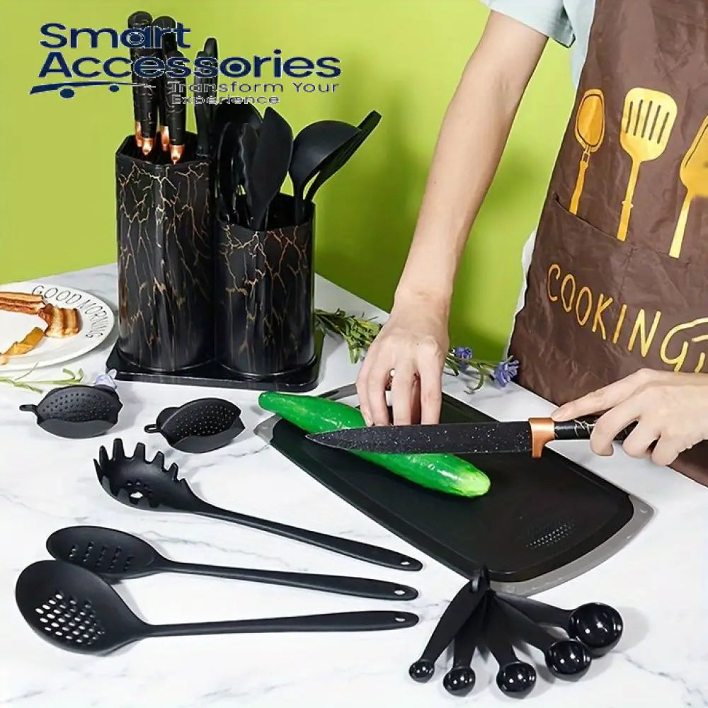 25Pcs Marble Texture Silicone Utensils