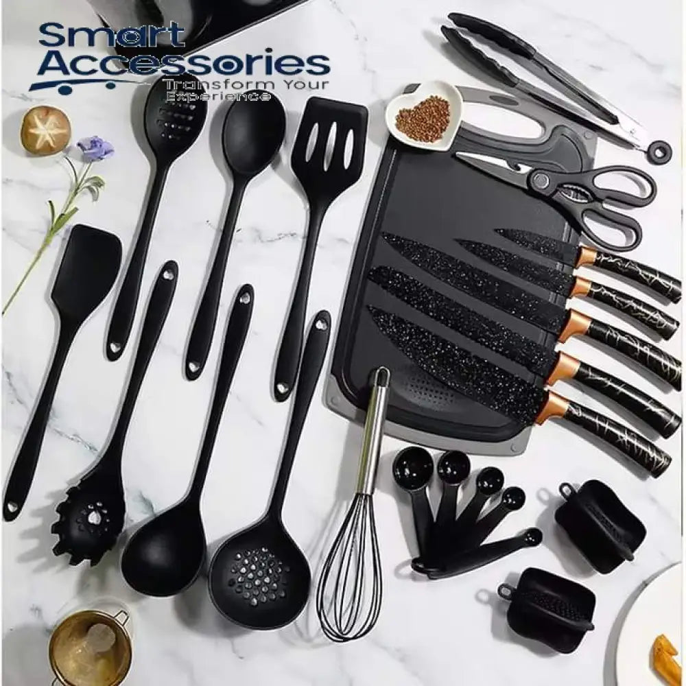 25Pcs Marble Texture Silicone Utensils