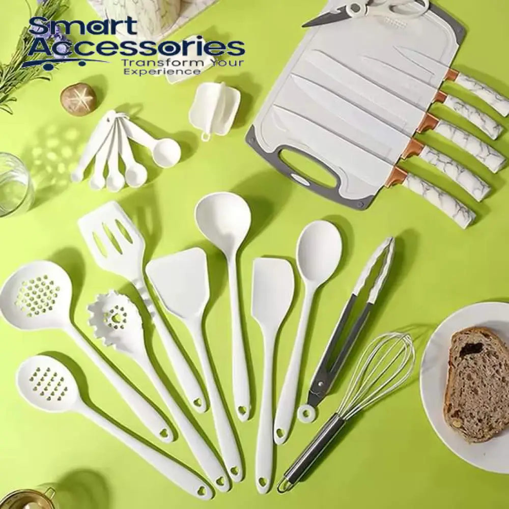 25Pcs Marble Texture Silicone Utensils