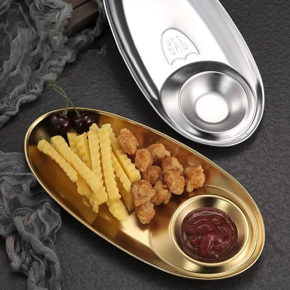 Stainless Oval Dinner & Dipping Plate GOLDEN