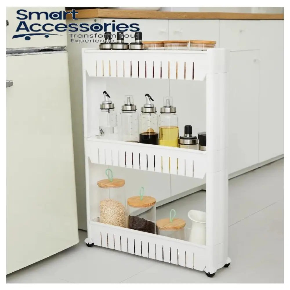 Three Layer Storage Rack 3 Layer Storage Organizer Slim Rack Shelf with Wheels – Smart ...