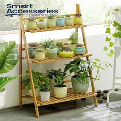 3 Layers Foldable Wooden Flower Plant Pots Rack