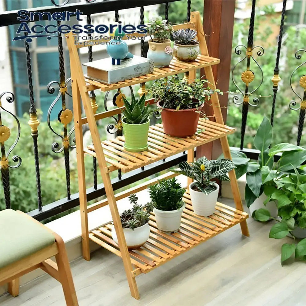 3 Layers Foldable Wooden Flower Plant Pots Rack