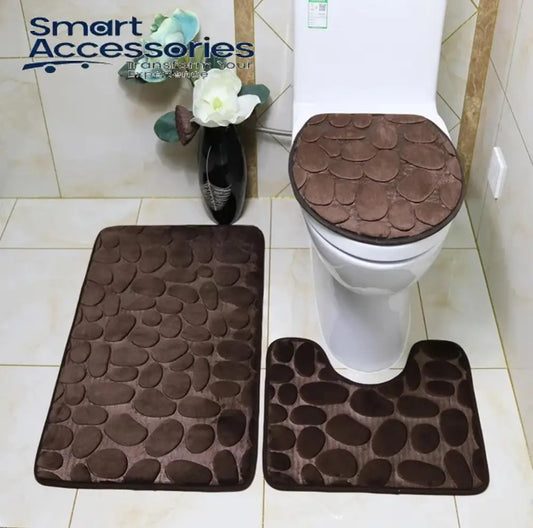 3 Pcs Set Toilet Seat Cover Bath Mat Shower Room Floor Rug Home Bathroom Anti-Slip Absorbent