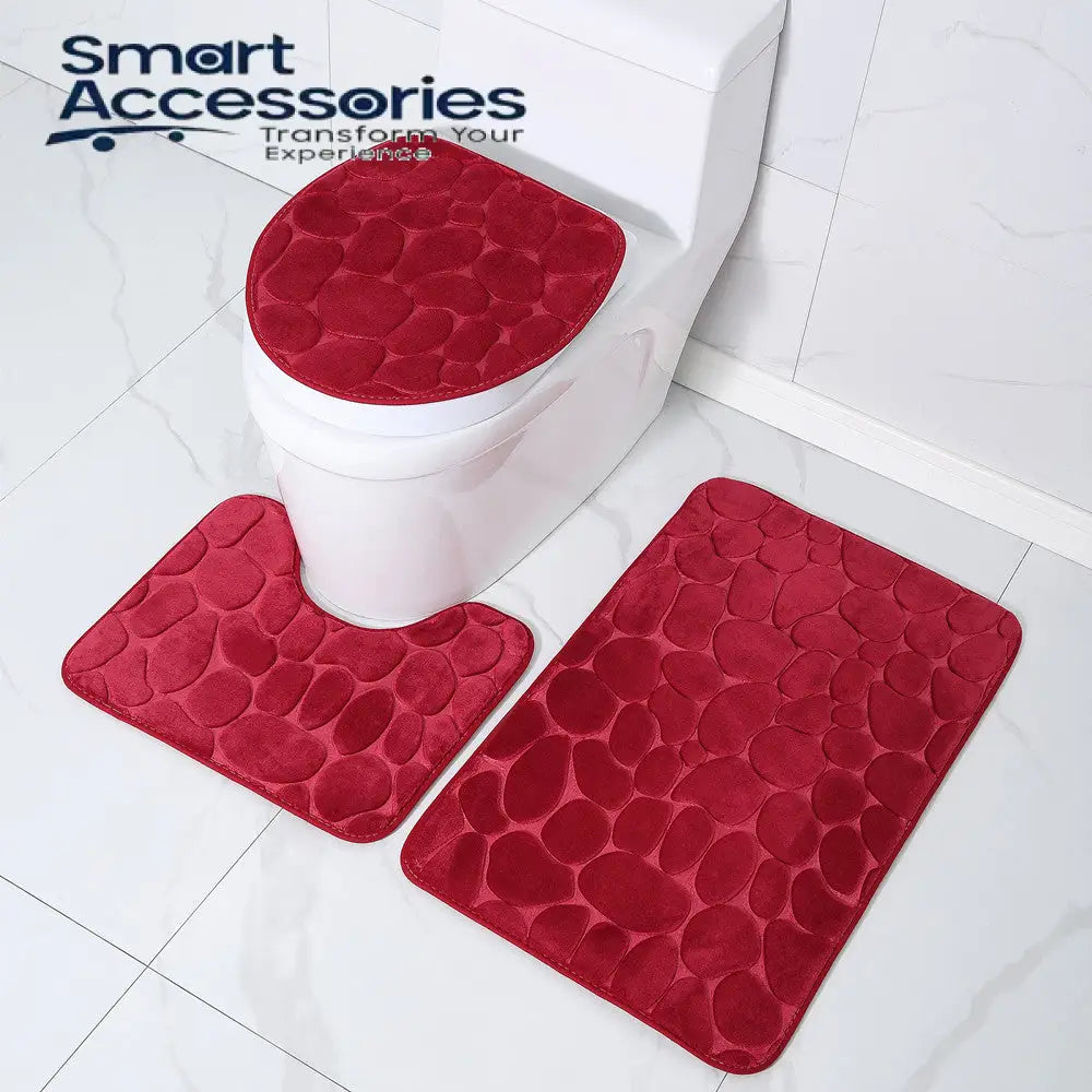 3 Pcs Set Toilet Seat Cover Bath Mat Shower Room Floor Rug Home Bathroom Anti-Slip Absorbent