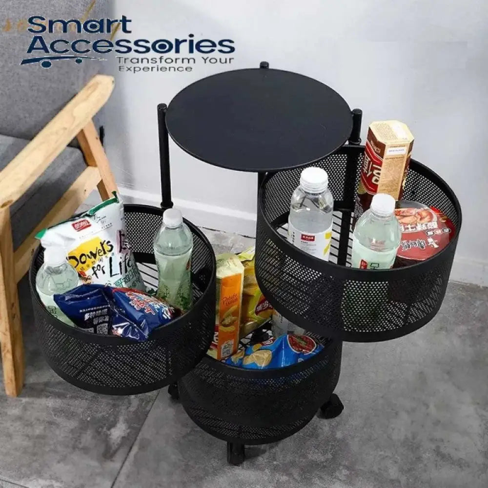 3-Tier Multifunctional Rotating Basket With Wheels