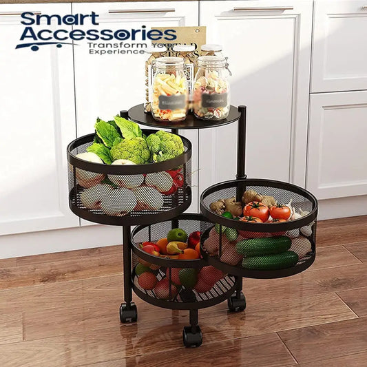 3-Tier Multifunctional Rotating Basket With Wheels