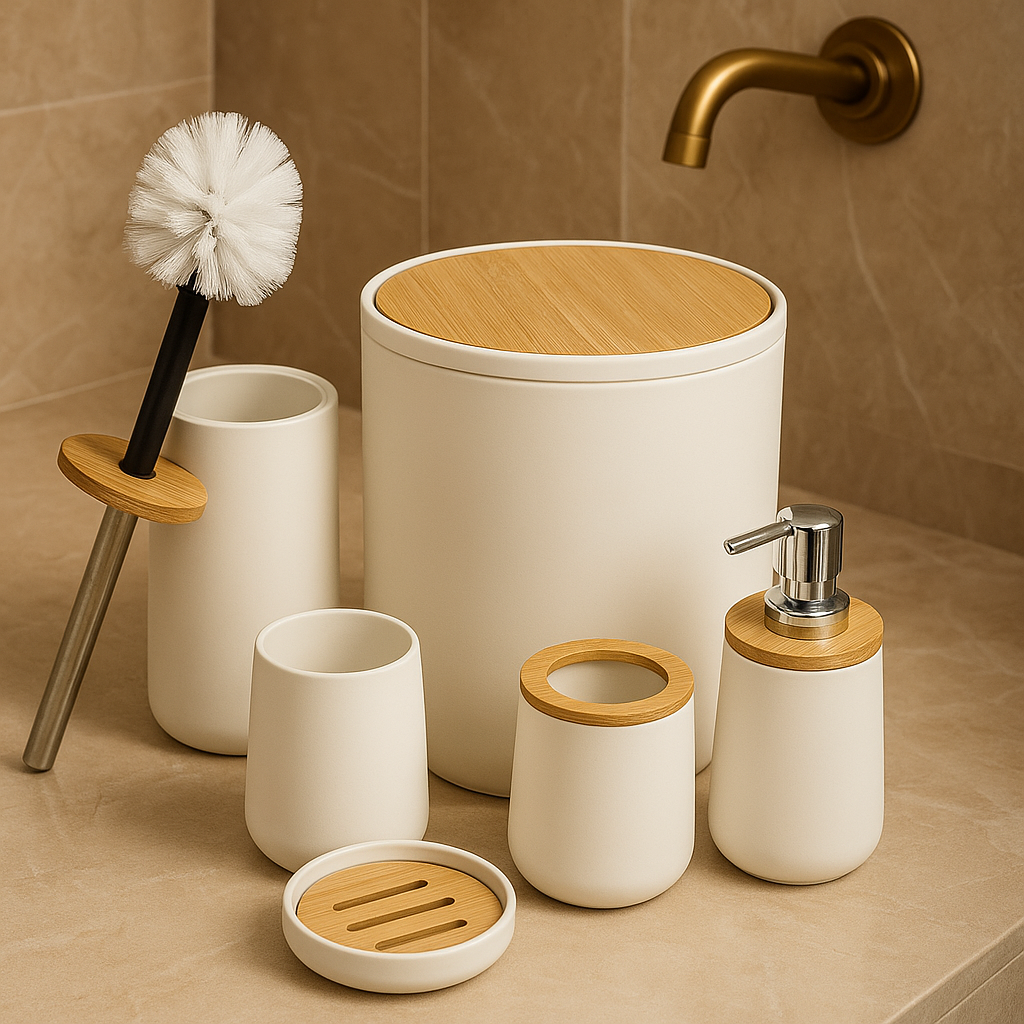 Premium White 6 Pcs Bathroom Accessories Set – Elegant Modern Design