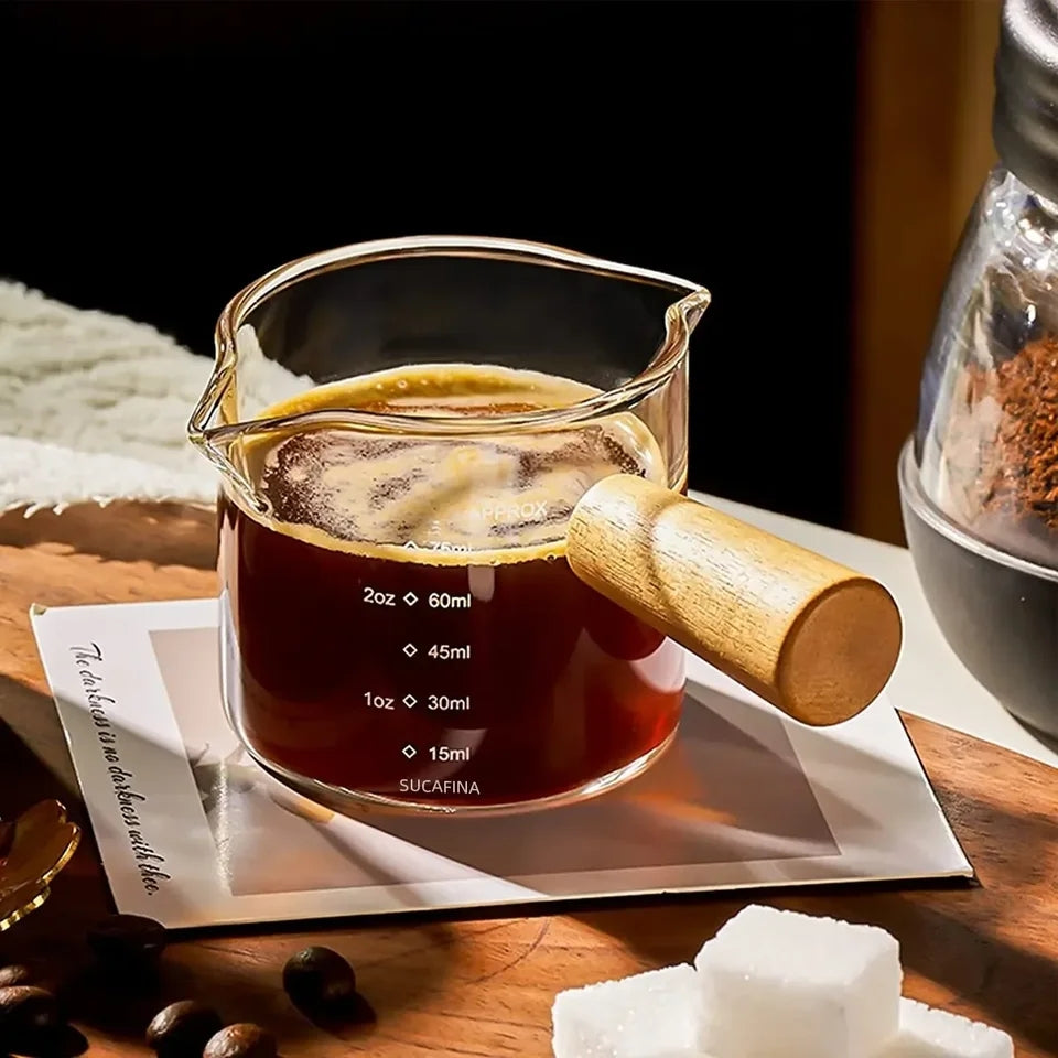 Double Nozzle Espresso Shot Glass With Wooden Handle