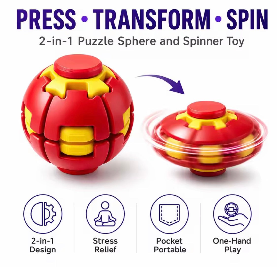 Fidget Magic Ball Spinner Cube Toy with Light – 3D Stress Relief Rotating Gyro Puzzle
