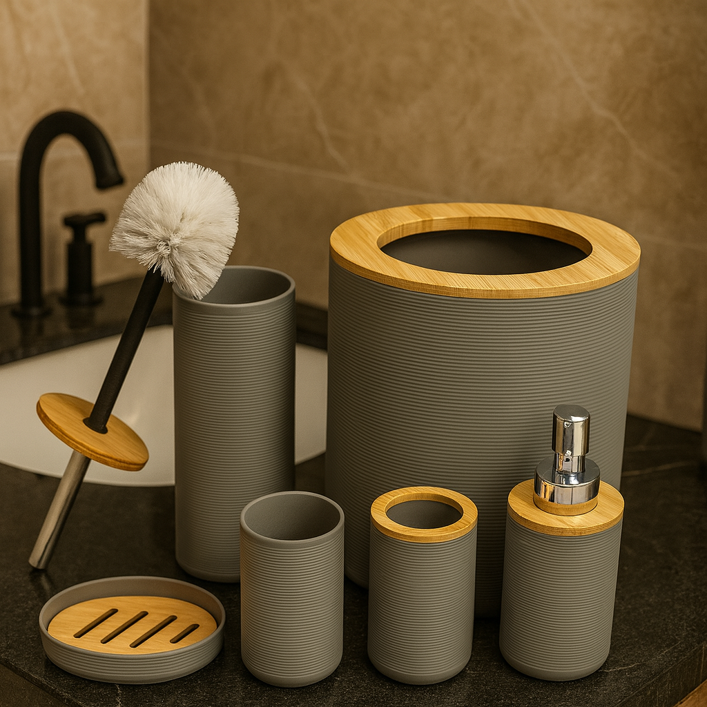 Premium Grey 6 Pcs Bathroom Accessories Set – Modern Minimalist Style