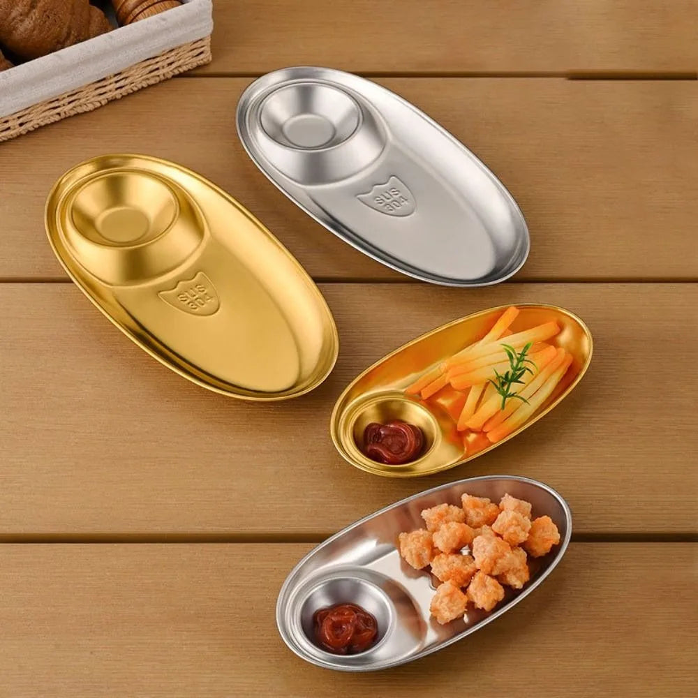 Stainless Oval Dinner & Dipping Plate GOLDEN