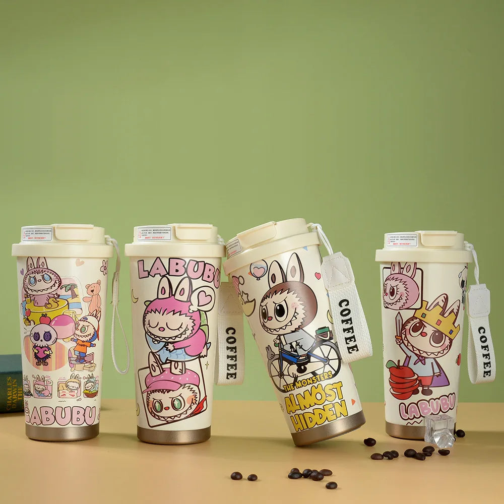"Labubu Cute Cartoon Coffee Thermos – Leakproof Portable Travel Mug with Lid"