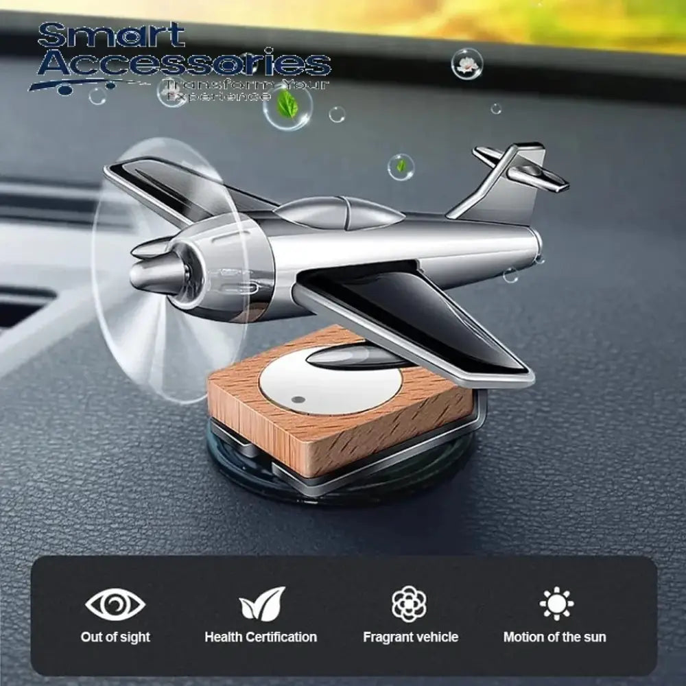 3D Airplane Aircraft Shaped Solar Powered Rotating Fan Car Air Freshener Dashboard Accessory