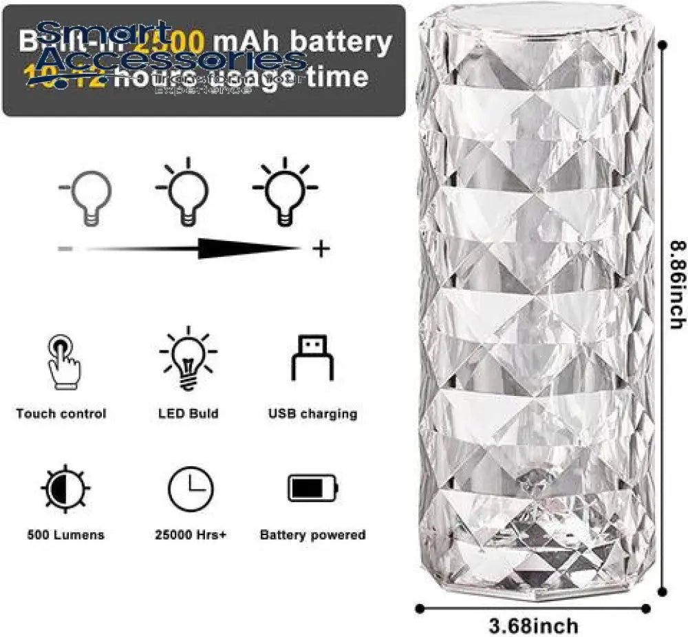 3D Crystal Diamond Led Lamp - Rechargeable